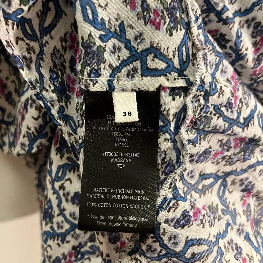 NWT ISABEL MARANT Etoile Madrana Print Flutter Sleeve Blouse Top - Blue White 4 - Image 5