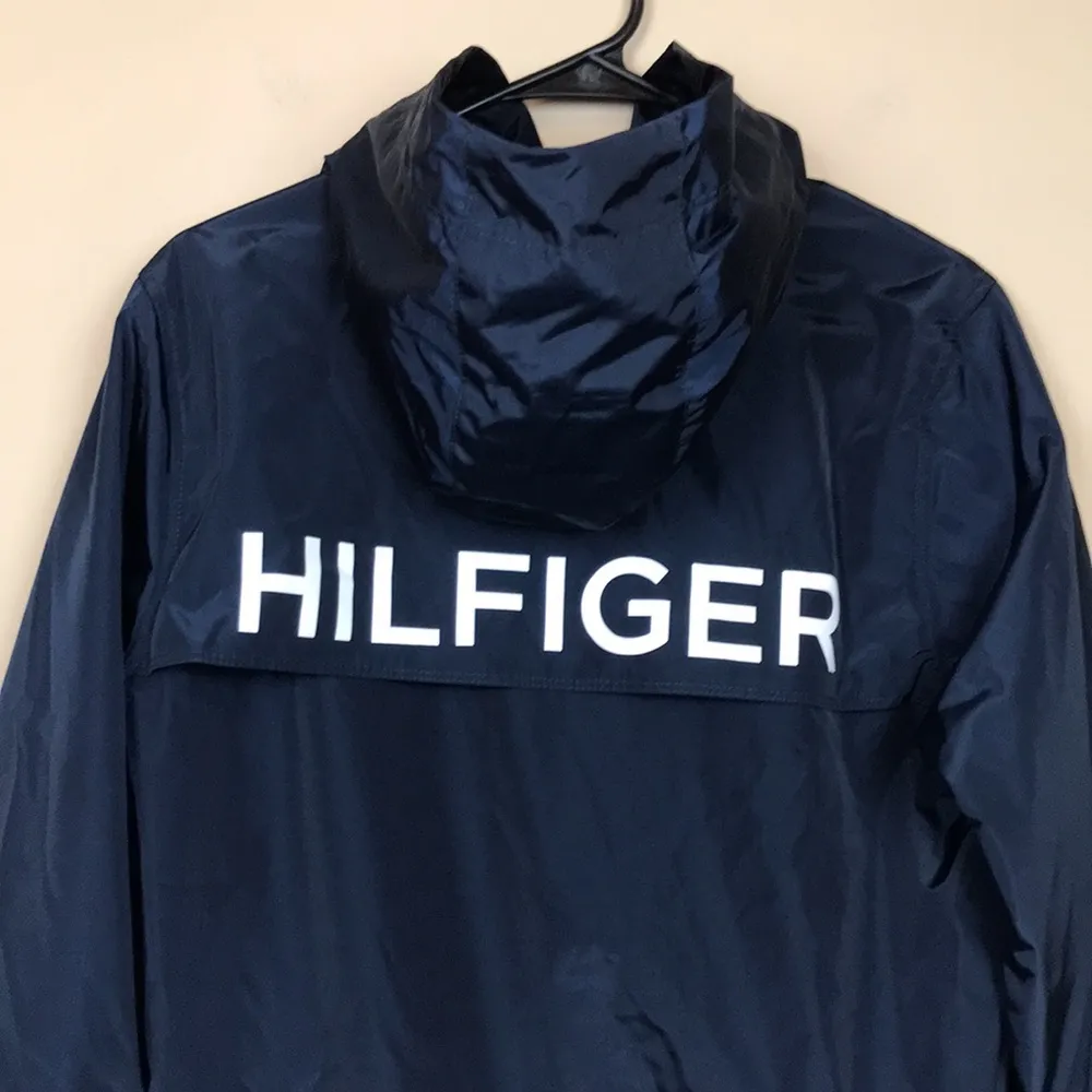 Tommy Hilfiger Sport Women’s Navy Blue Logo Front Hooded Outdoor Rain Jacket - Image 8