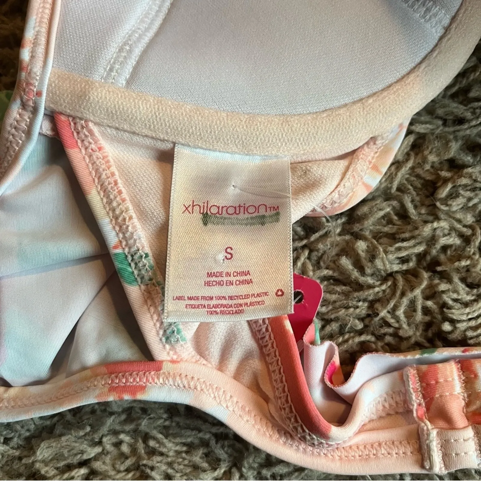 NWT! Xhilaration Strapless Cold Shoulder Pink Floral Swim Bikini Top Size Small - Image 4