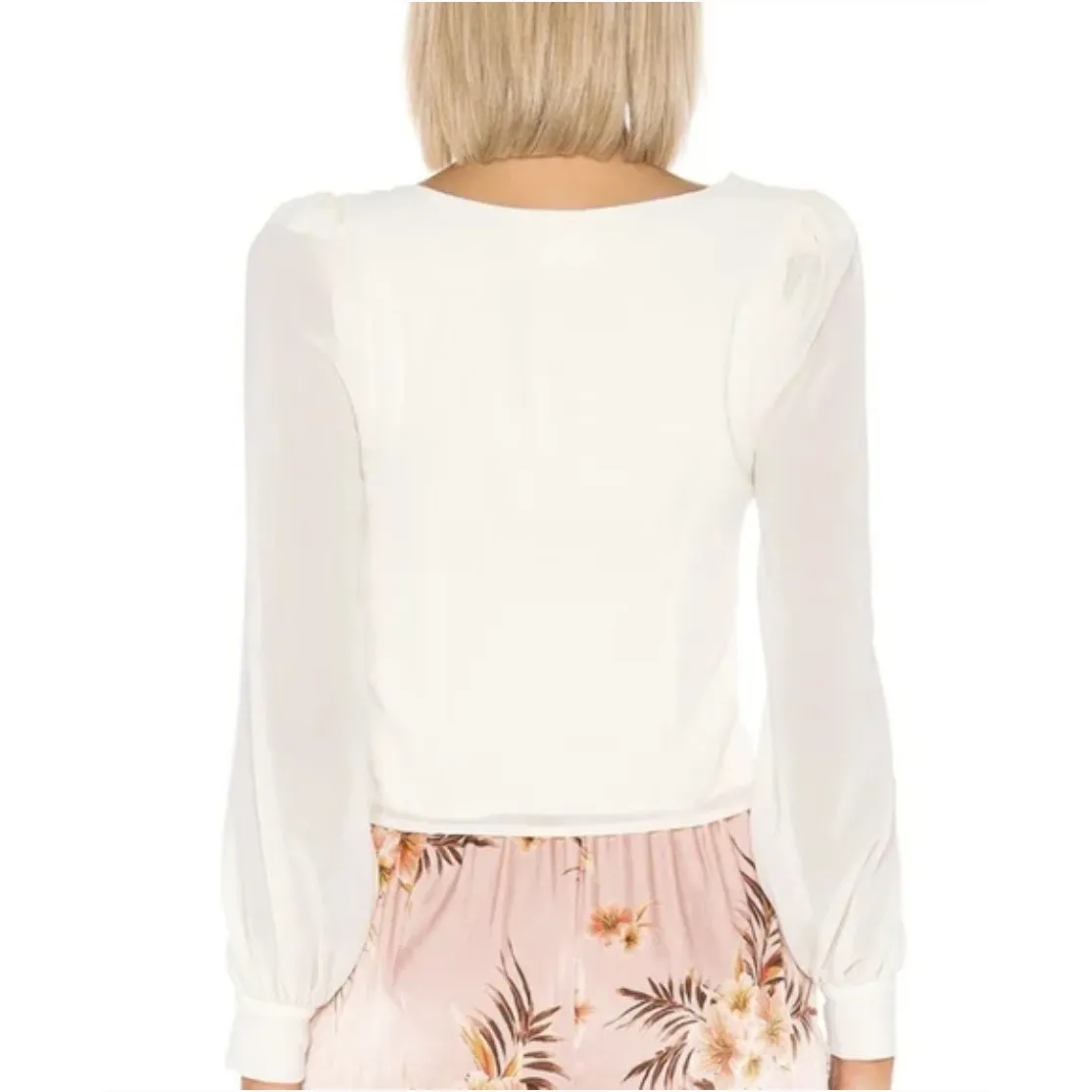 LPA Long Sleeve Square Neck Blouse Top Off White Size Medium - Image 2