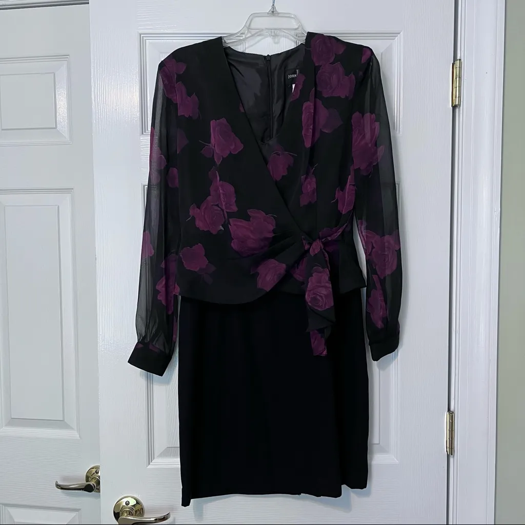 Formal cocktail wrap dress black and burgundy wedding size 6 - Image 14