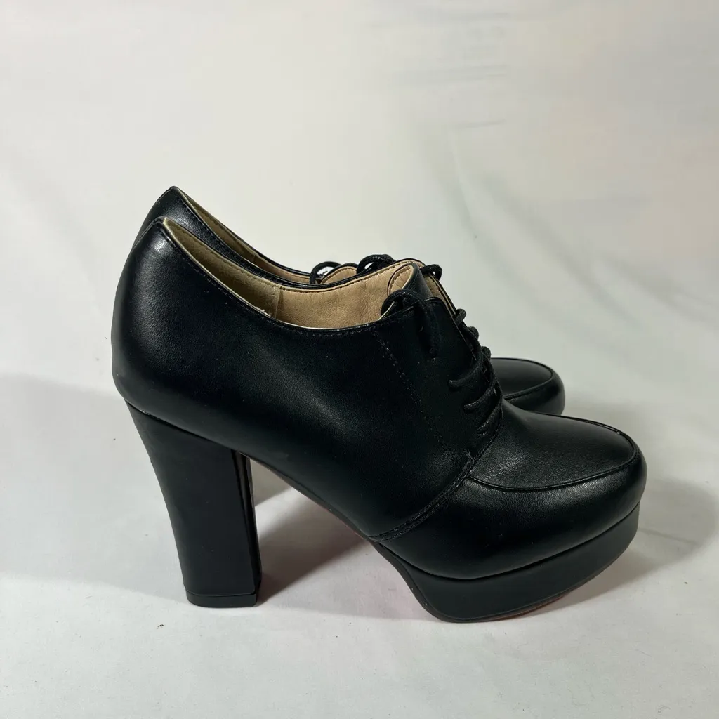PLATFORM LACE UP 4”‎ HEELS WOMEN BLACK W/RED SOLES EU 37 6.5-7 NEW - Image 3
