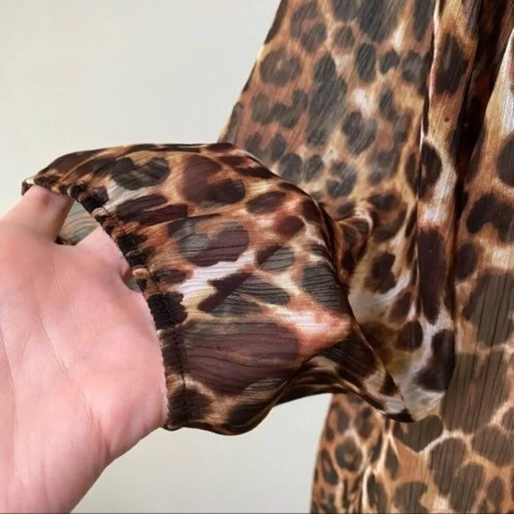 Express Sheer Animal Print Blouse Top - Image 5