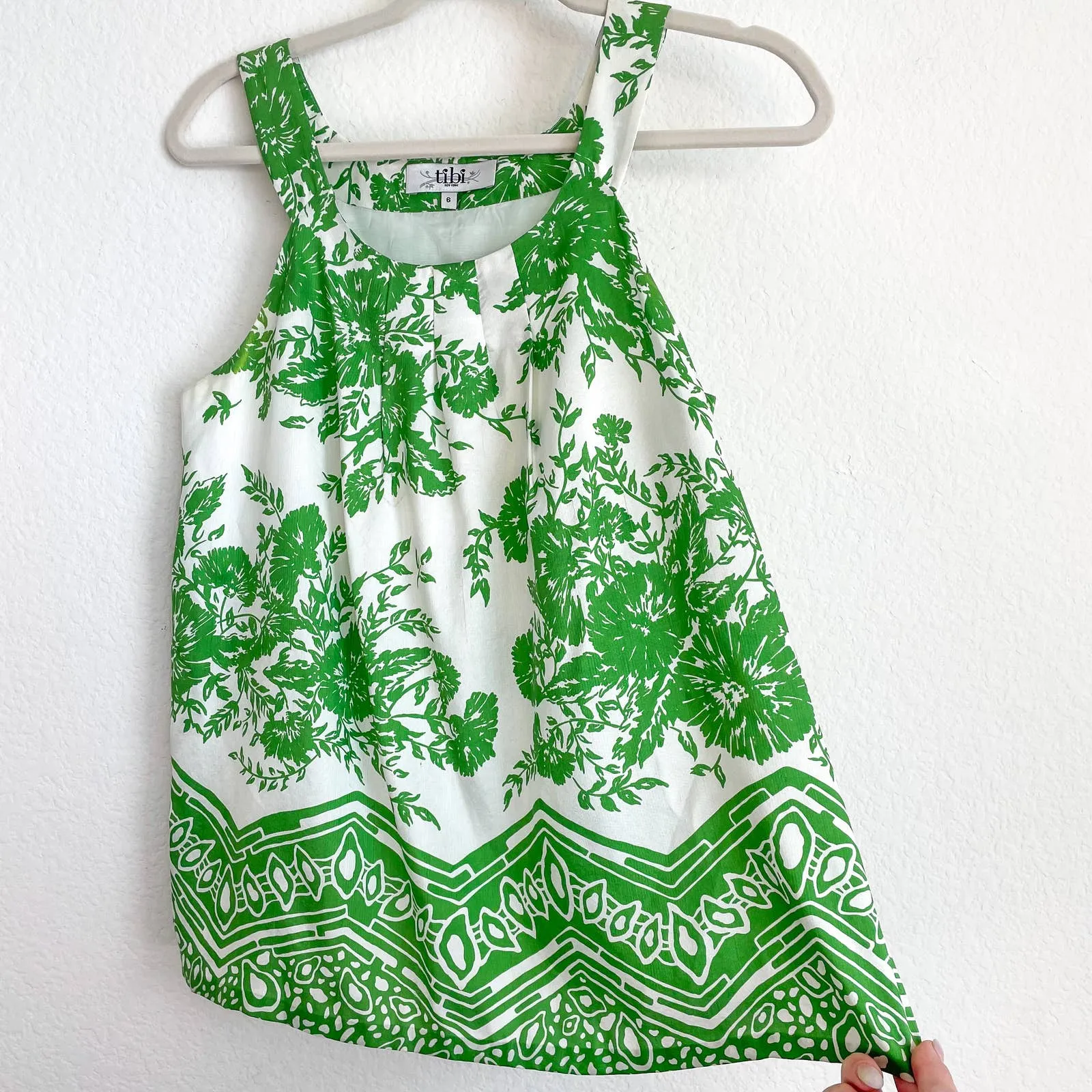 TIBI Green White Floral Silk Tank Top - Image 11