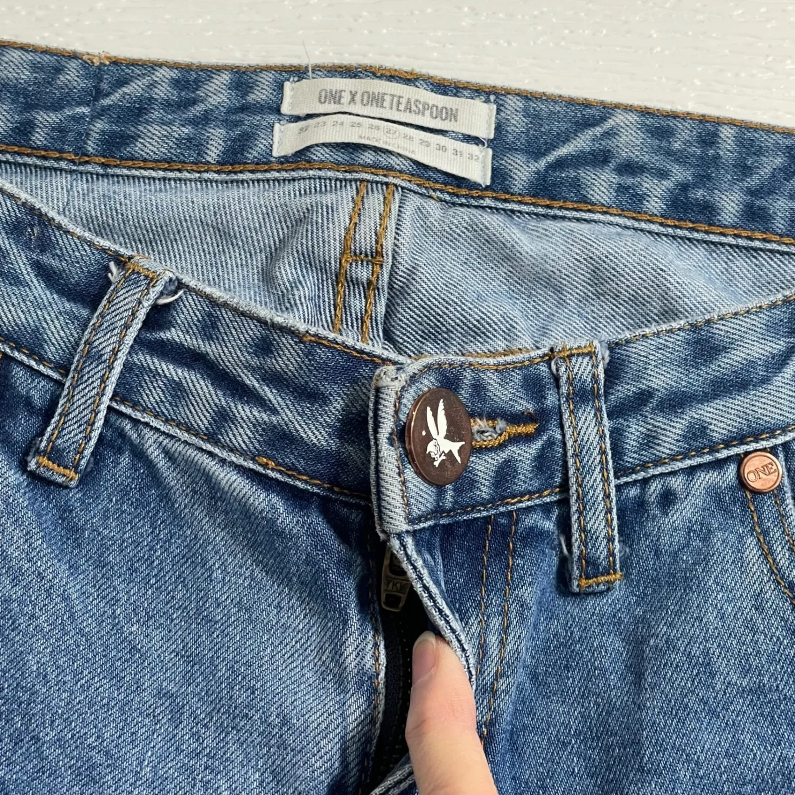 One X One Teaspoon Freebirds‎ Low Rise Distressed Denim Jeans Sz 27 Zipper Hem - Image 5