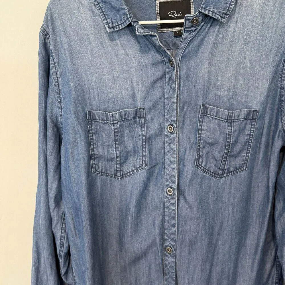 Rails Dark Wash Chambrah Denim Pullover Collared Shirt Midi Dress Sz Small 1650 - Image 3