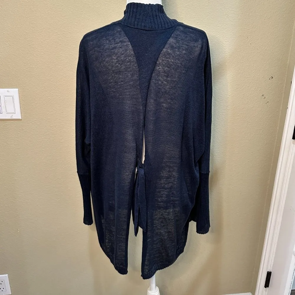 NORDSTROM Trouve Navy Linen Open Cardigan with Tie Back - XS/S - Image 3