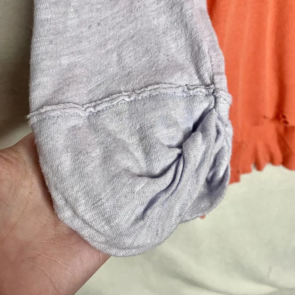 Free People We the Free Star Relaxed Distressed Henley Top Orange Linen Small - Image 10