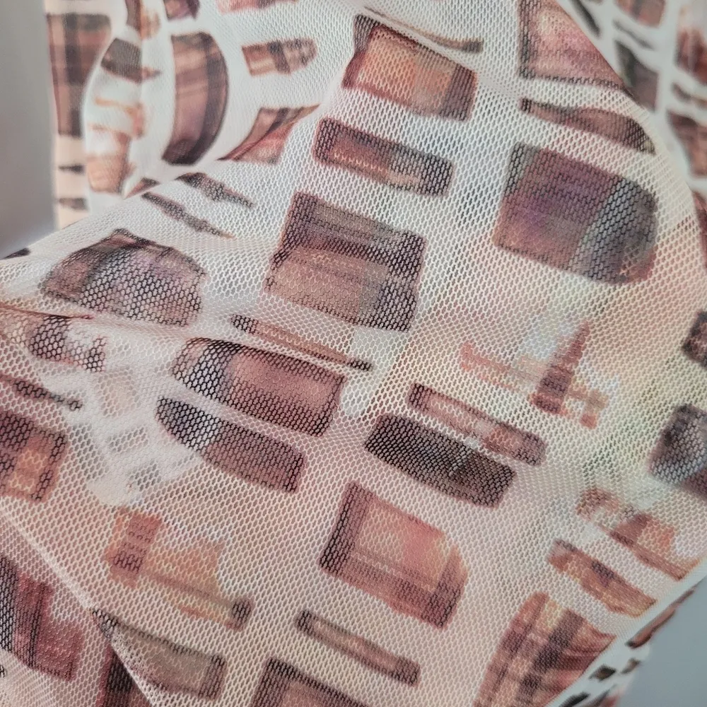 PrettyLittleThing Brown And Tan Square Print Long Sleeve Sheer Dress - Image 4