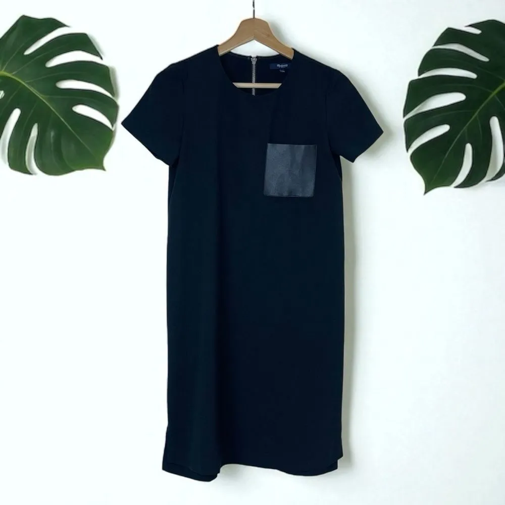 Madewell Leather Pocket T-Shirt Dress in Black - B0615 - XXS - Image 7