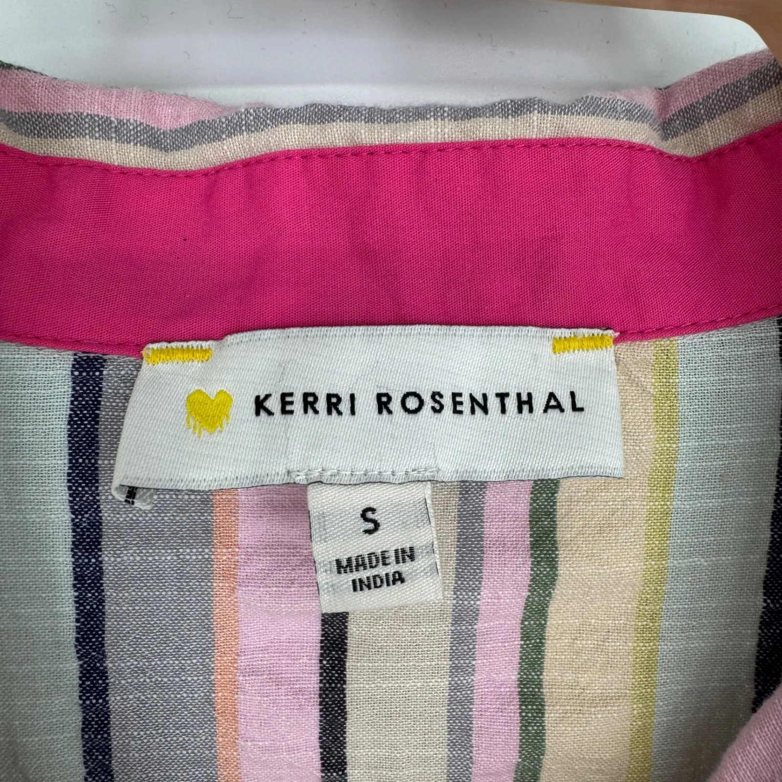Kerri Rosenthal Sherri Stripe Shirt Small Multicolor Cotton Button Down Heart Pink - Image 13