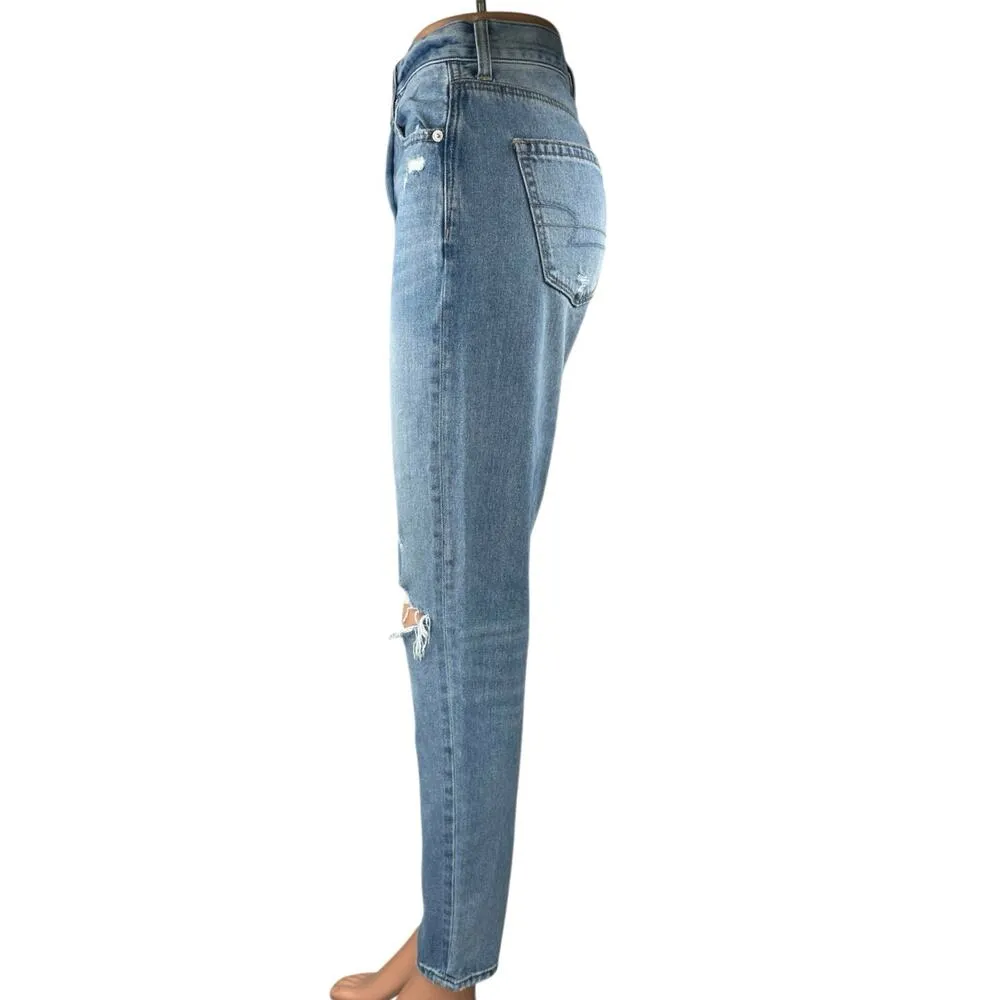 American Eagle Blue Distressed High Waisted Straight Denim Jeans Size 2 Long - Image 2