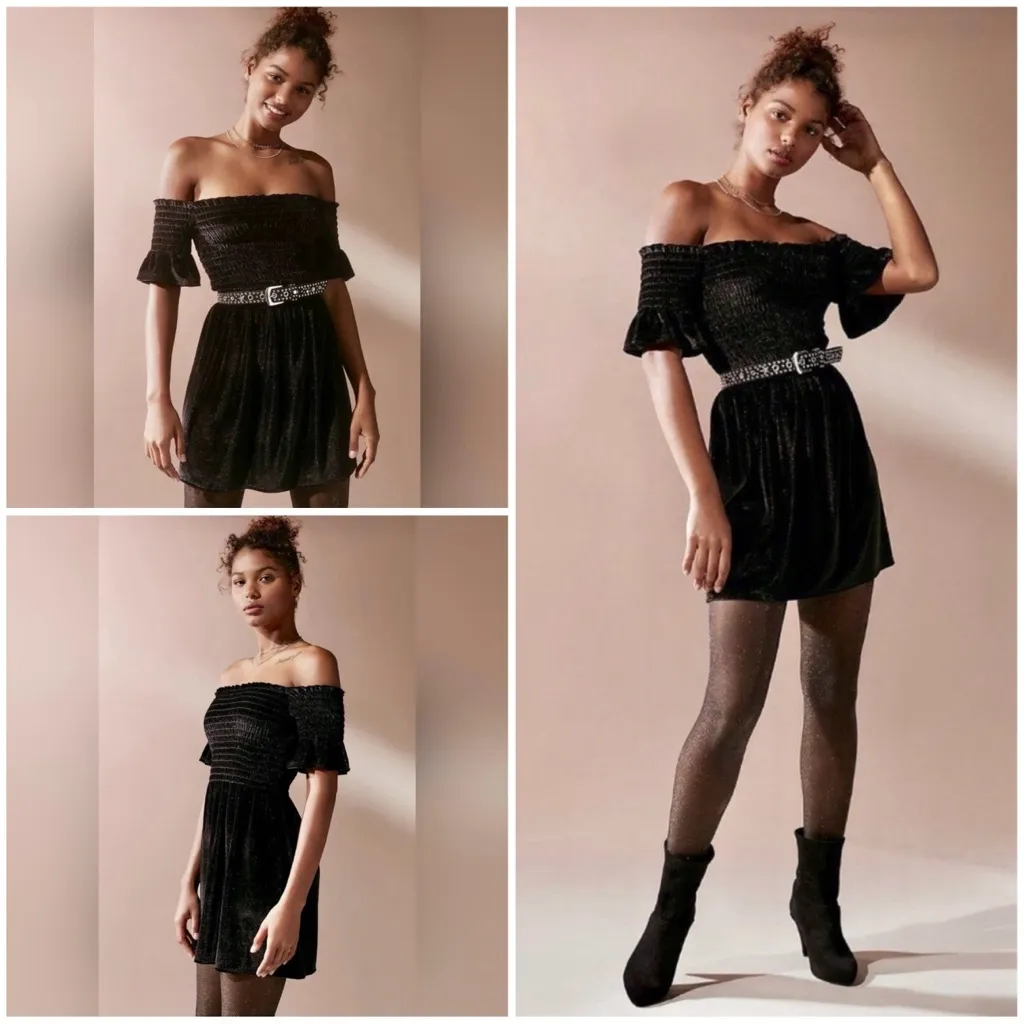 Urban Outfitters Clara Off-The-Shoulder Smocked Velvet Dress - Image 12