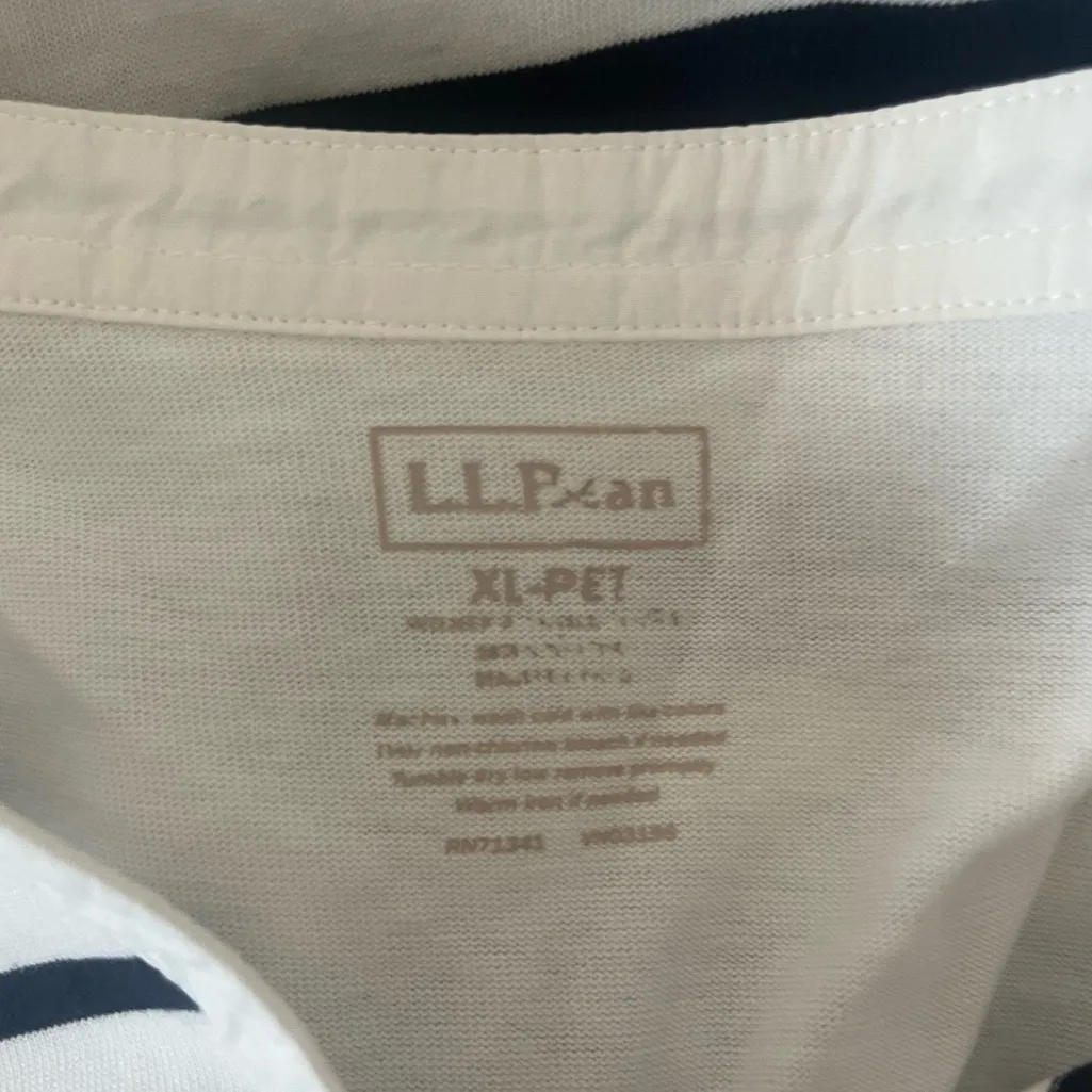 L.L. Bean Navy and White Striped Henley 3/4 Sleeve Cotton‎ Top Size XL Petite - Image 4