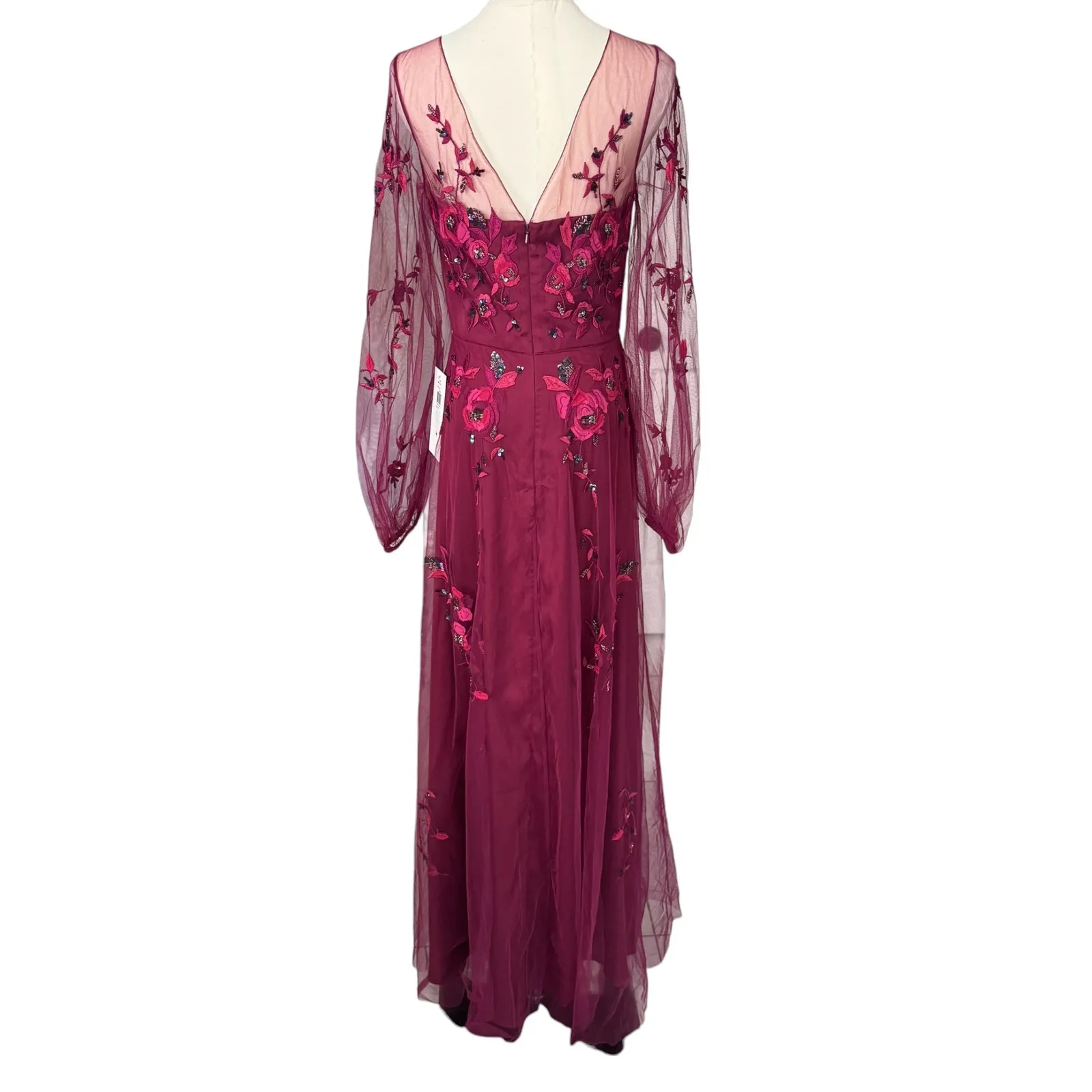 Theia Adora Beaded Sheer‎ Sleeve Gown Fig Burgundy Red Size 4 NWT - Image 6