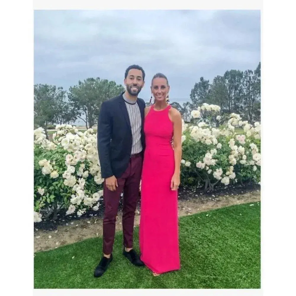 Halston Twist Mesh Insert Gown in Fuchsia 4 Womens Long Maxi Dress - Image 10