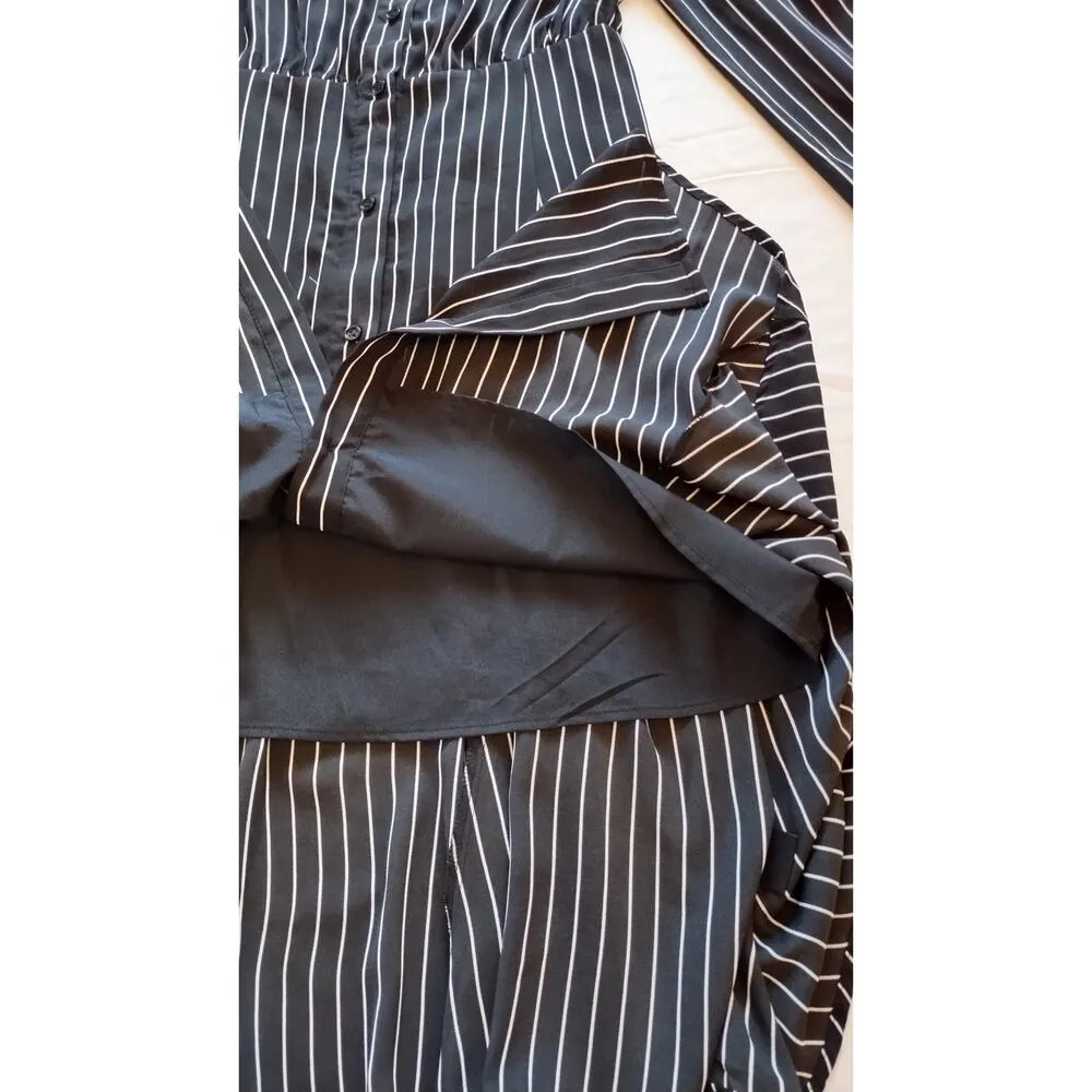 Who What Wear Sheath Dress Black White Pinstriped Long Sleeves Button down small - Image 16