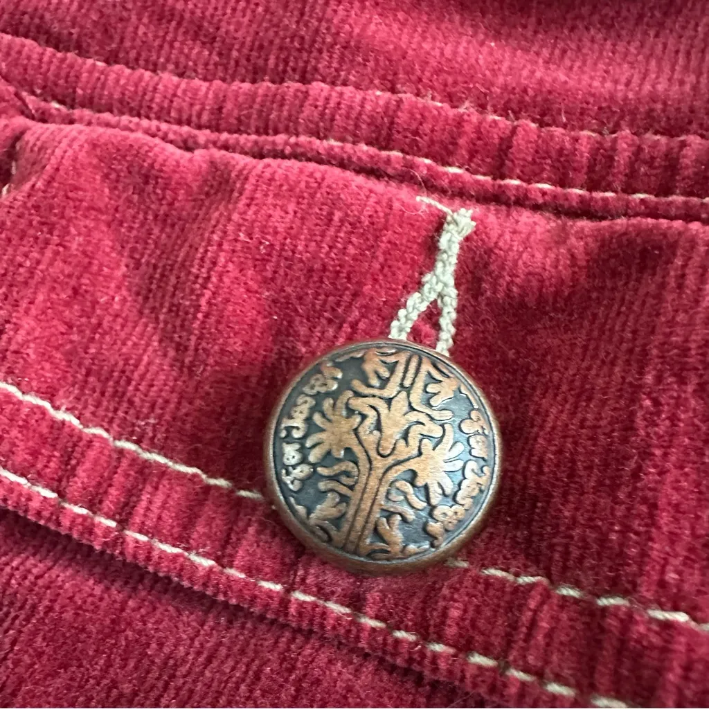 Vintage Bleu Jeans Co Maroon Red Corduroy Military Band Jacket Size S - Image 6