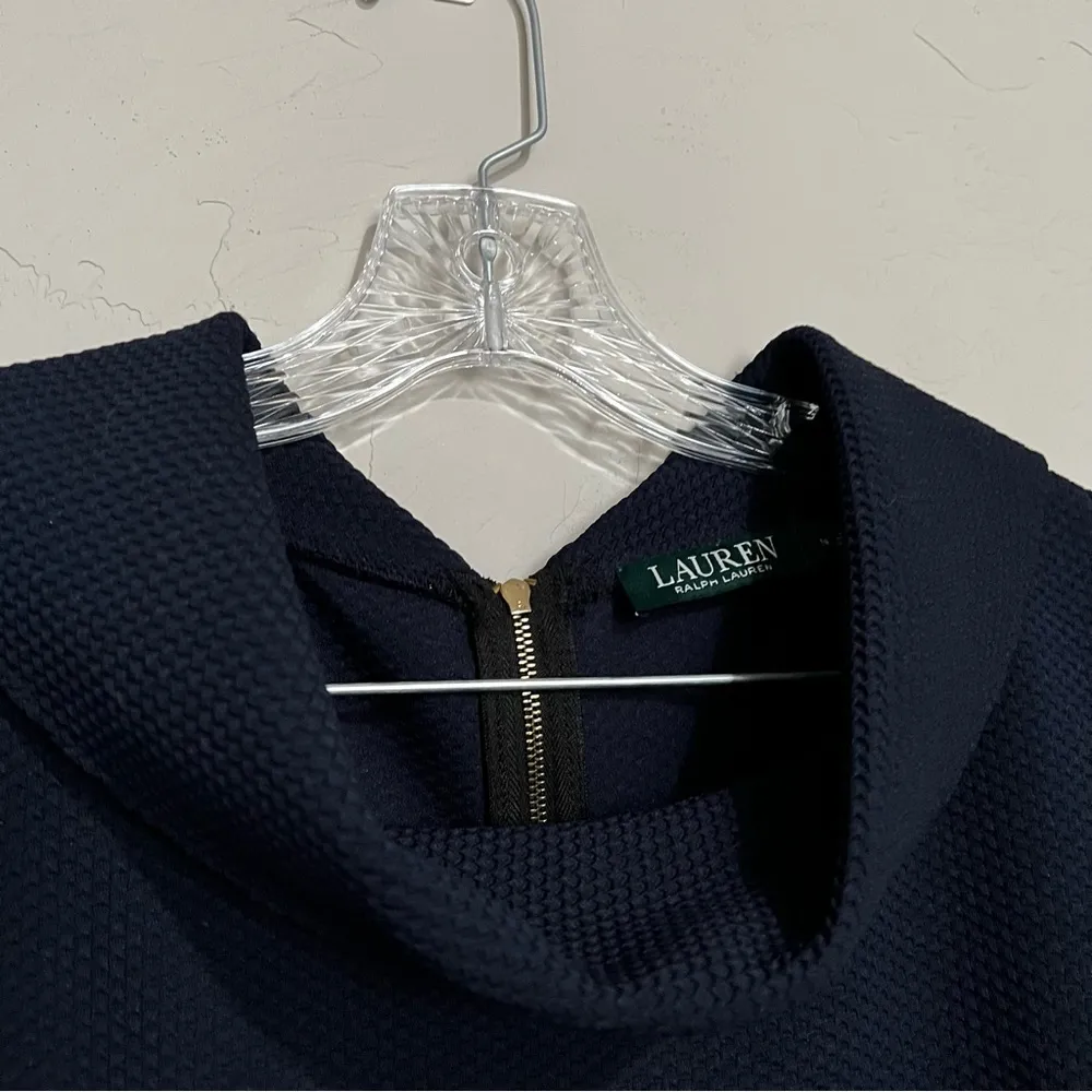 Lauren Ralph‎ Lauren Navy Blue Rolled Collar Waffle Knit Sheath Dress - Image 4