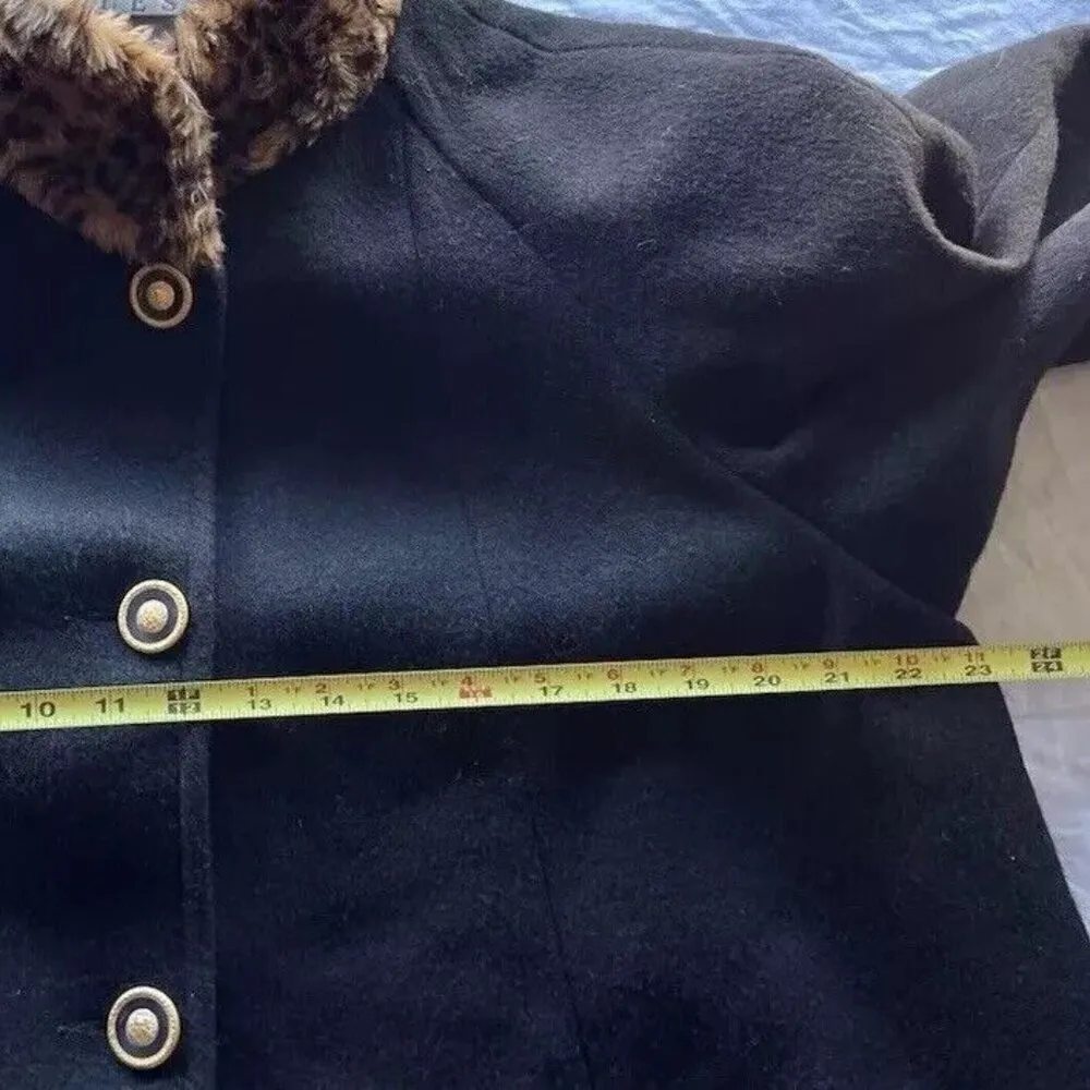 Vintage Leslie Fay Womens Sz L-XL Black Leopard Wool Long Coat Made in USA - Image 6