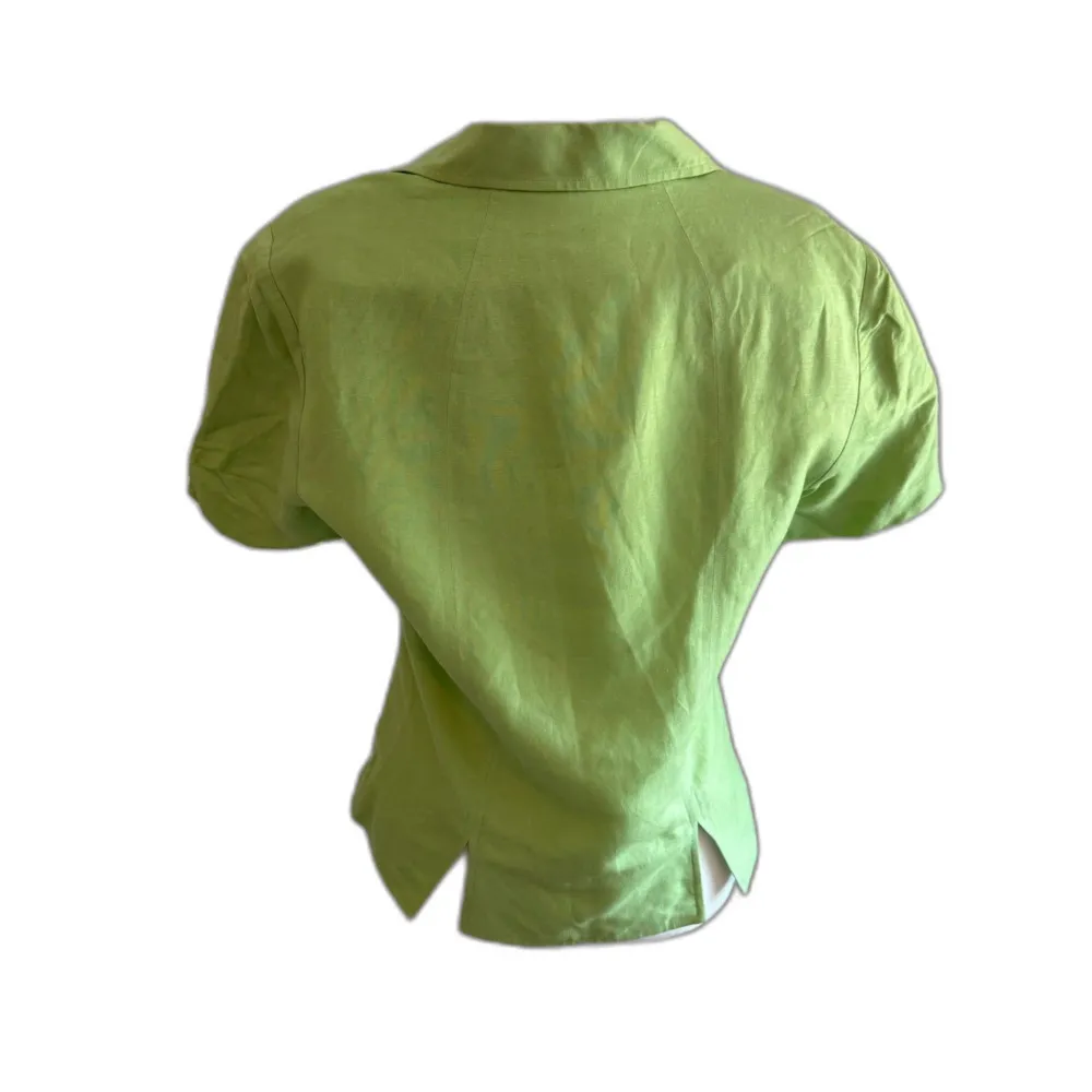 Coldwater Creek | Green Button Down Linen Blend Blouse Padded Shoulders Size 10 - Image 2