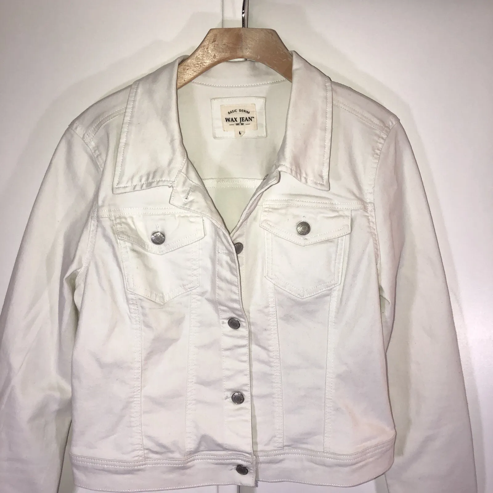 Basic Denim Wax Jeans Womens White Jean Jacket - Image 2