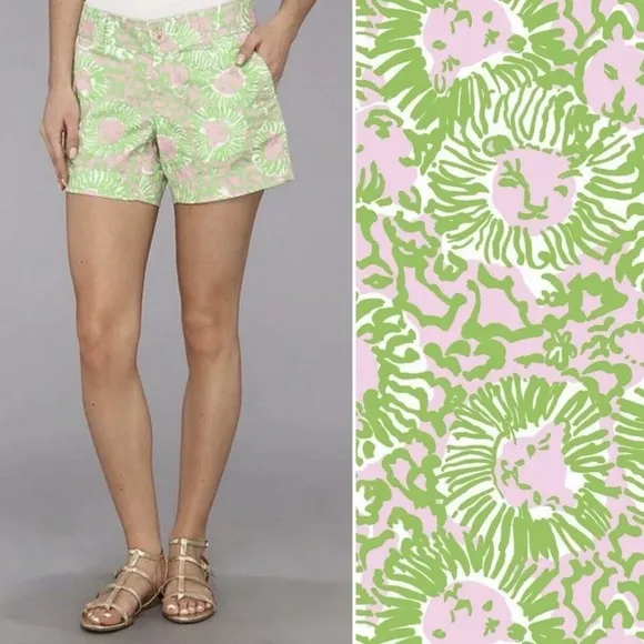 Lilly Pulitzer Women’s Callahan Shorts Size 2 Sunnyside Lion Print Pink Green - Image 13