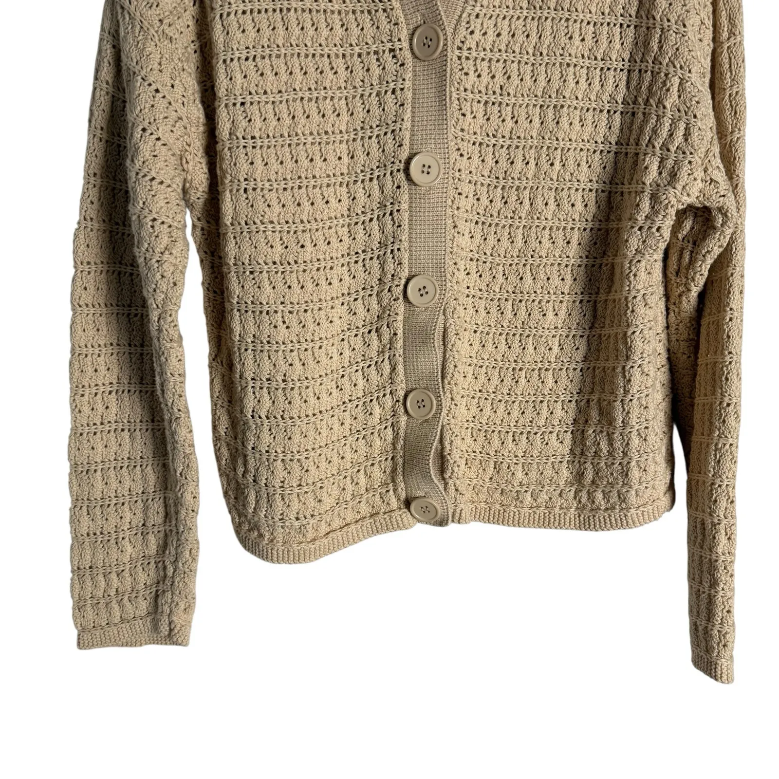 Tularosa Fabiana Beige Button Cardigan Sweater Shorts Crochet Knit Set S - Image 7