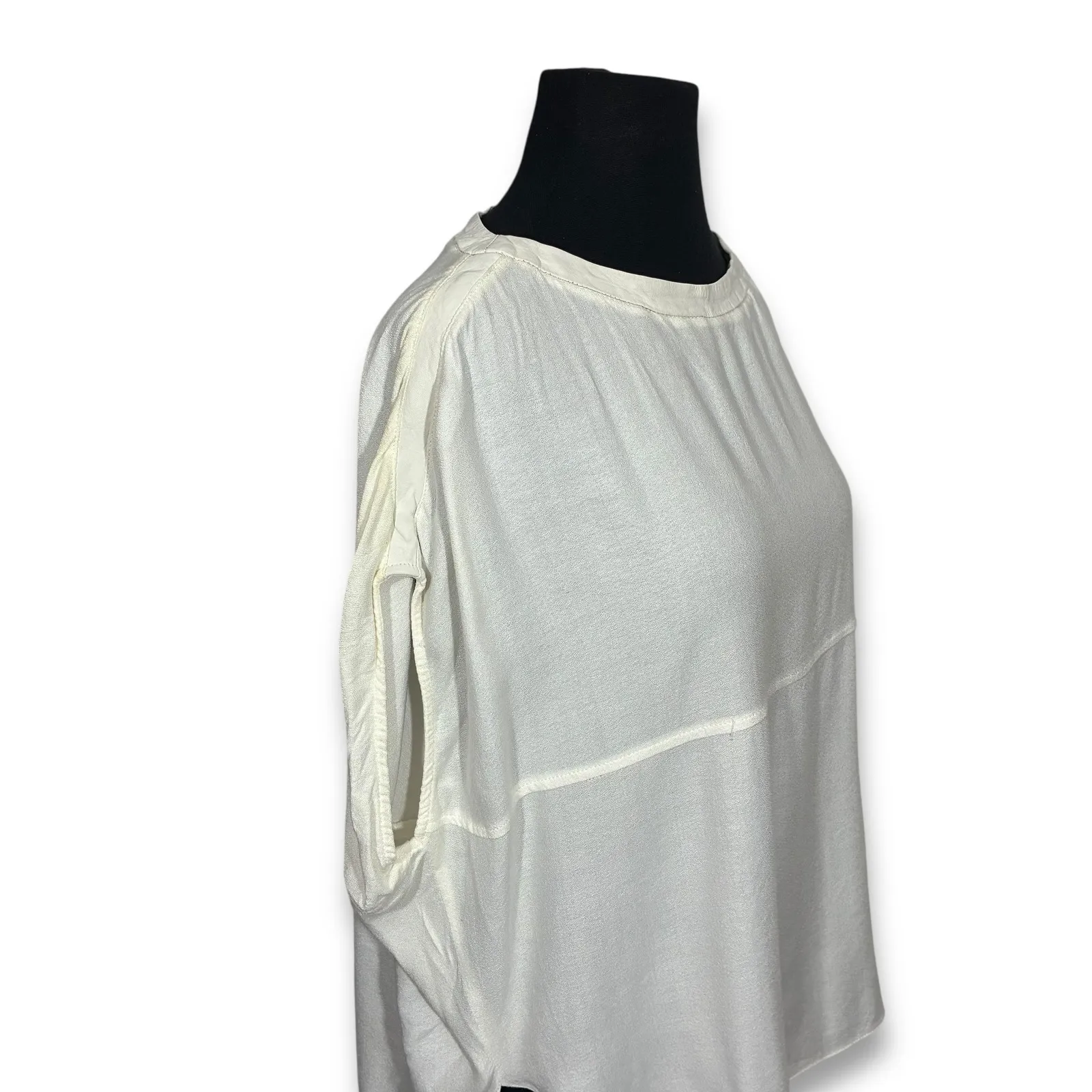 Helmut Lang Women's White Tunic Top Textured Fabric Leather Detail Size S - Image 2