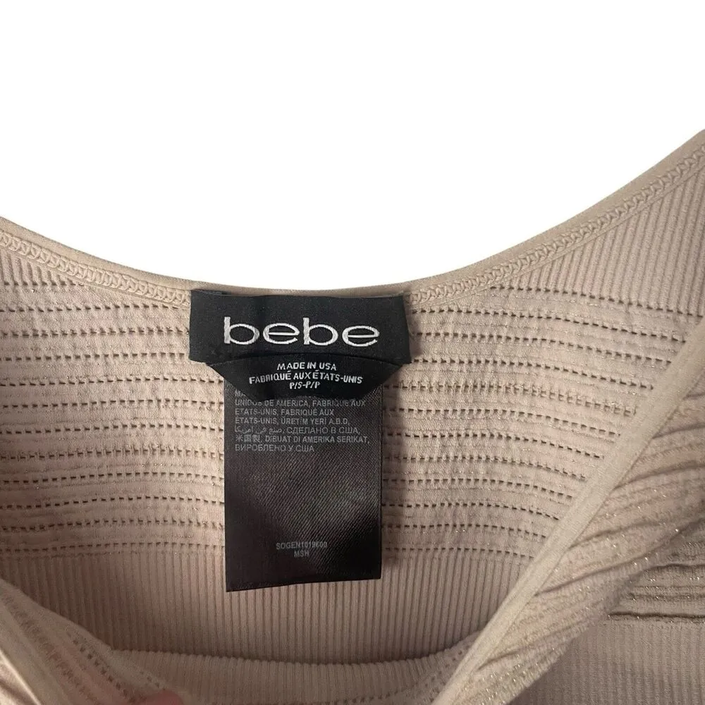 Bebe Y2k Womens Size Small Rouched Stretch Bodycon Round Neck Metallic Dress Top - Image 4