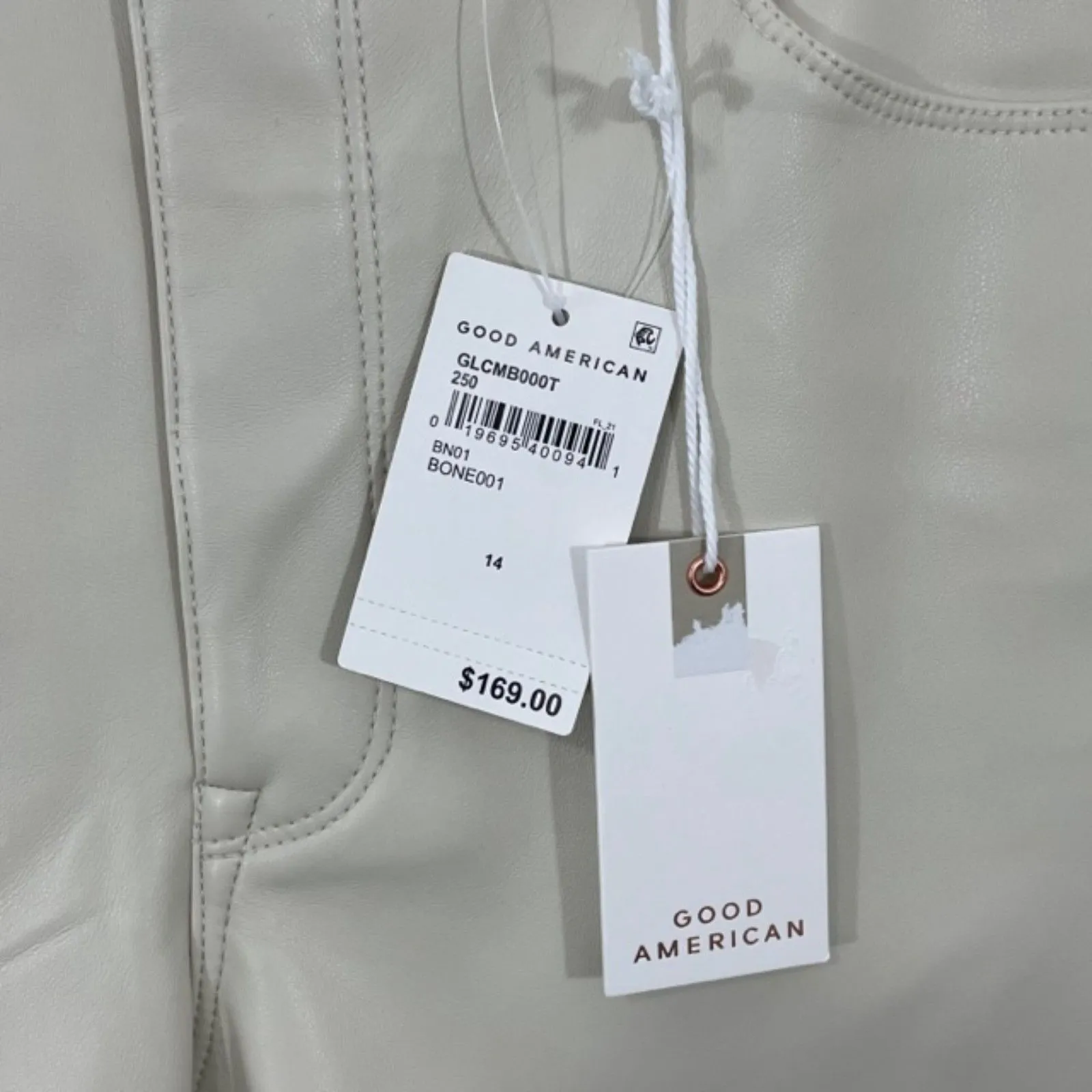 NWT Good American Good Legs Cropped Mini Boot Faux Leather Pants‎ in Bone 14/32 - Image 4