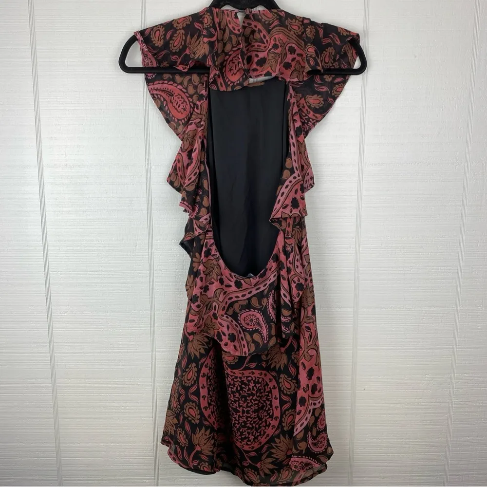 For Love and Lemons Margot Ruffled Paisley Floral Open Back Halter Mini Dress S - Image 5
