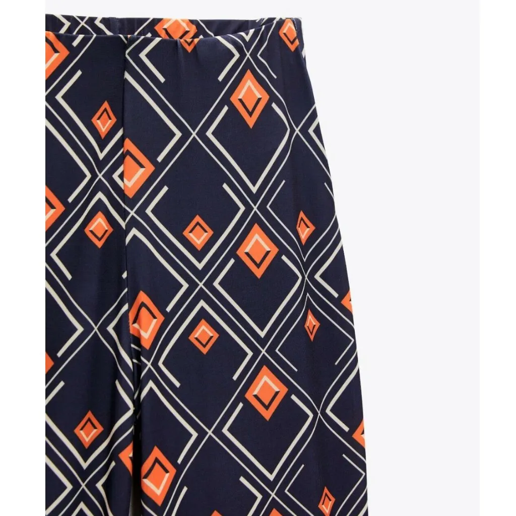 NWT Zara Printed Flowing Trousers Geometric Blue Flared Leg Pull On Pants - Image 4