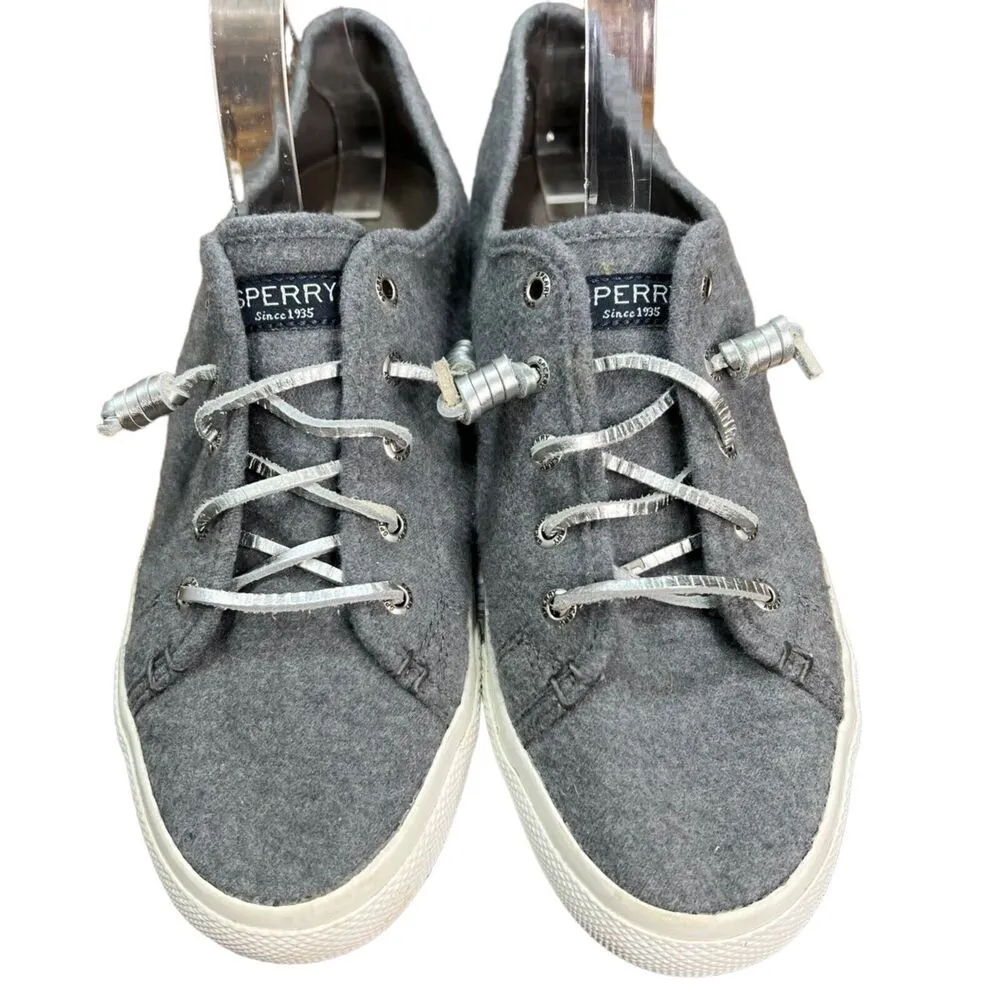 Sperry Top Sider Shoes Womens 9.5 M Gray Seacoast Wool Slip On Lace Up Sneakers - Image 3