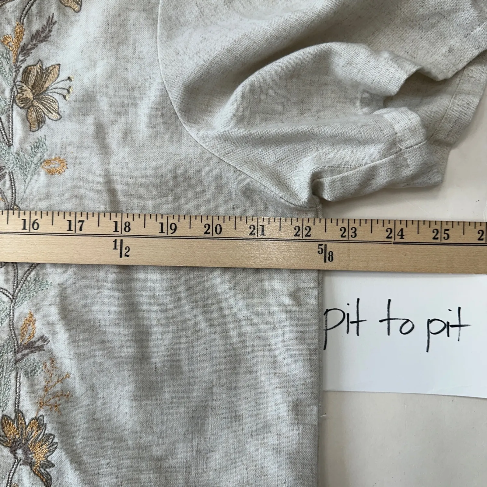 Bonworth  Embroidered Linen Blend Button Down Blouse Short Sleeve Petite Medium‎ - Image 7