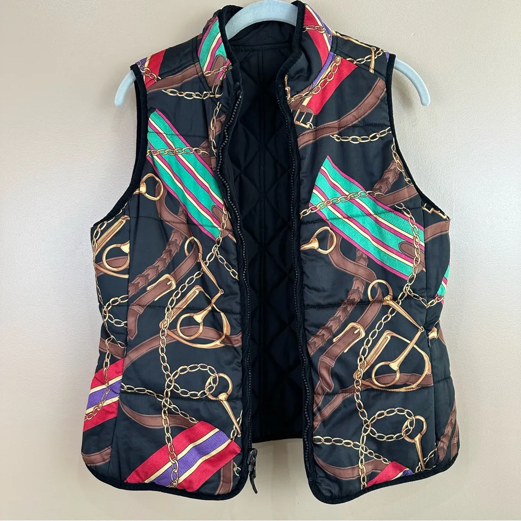 Lauren Ralph Lauren Black Quilted Reversible Riding Vest Equestrian Medium - Image 10