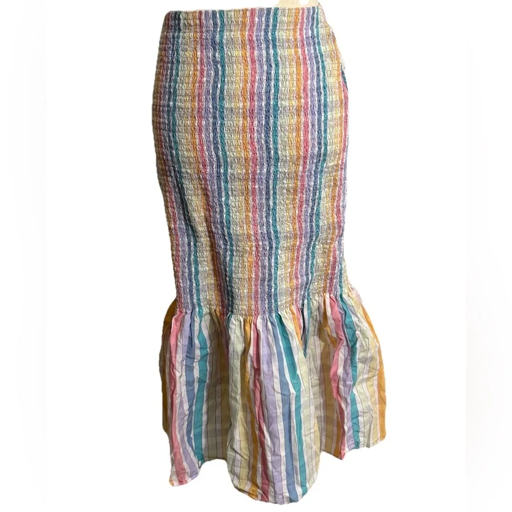 re-imagined by J Crew Skirt Smocked Pastel Rainbow Size 6 - Image 2