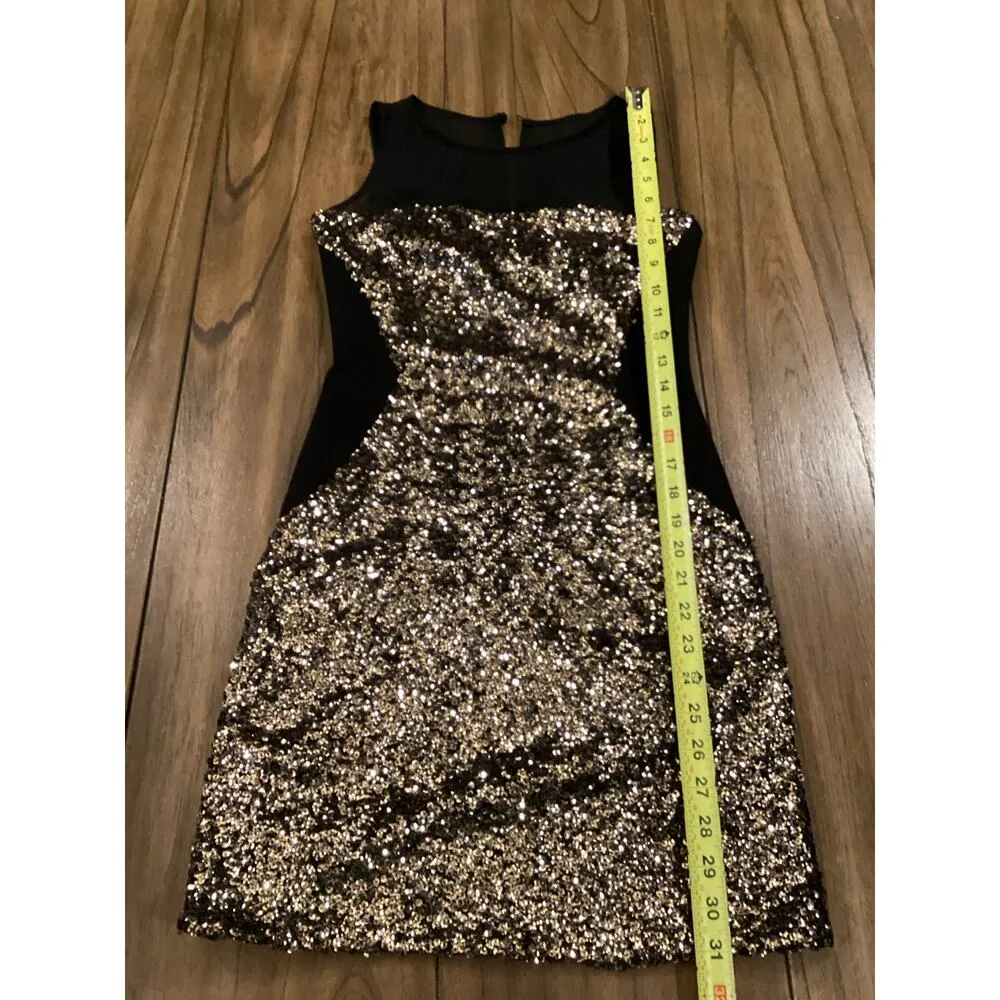 Aidan Mattox Illusion Sequined Sheath Mini Dress Sleeveless Black Gold US 0 - Image 4
