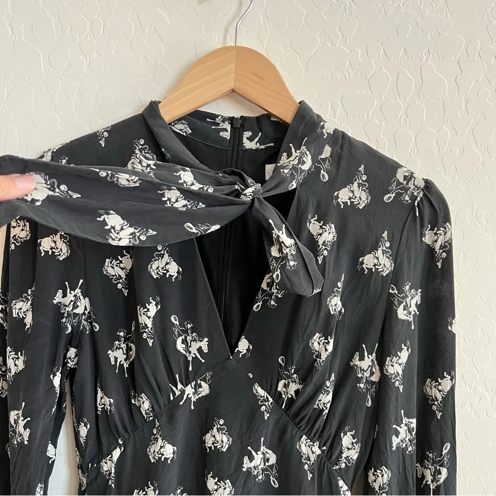 Re/Done 60s Cowboy Necktie Equestrian Horse Print Silk Dress - Image 10