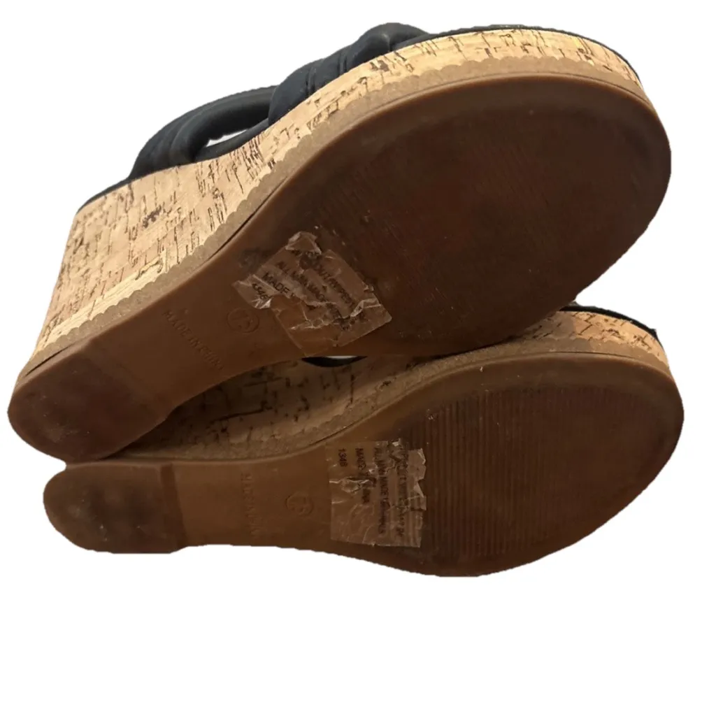 Steve Madden Black Quilted Cork Wedge Heels Size 7.5 - Image 6