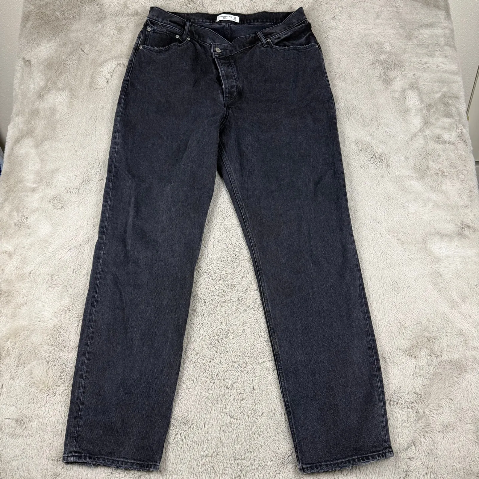 Abercrombie & Fitch The Dad High Rise Black Wash Denim Jeans‎ Size 32 14L - Image 4
