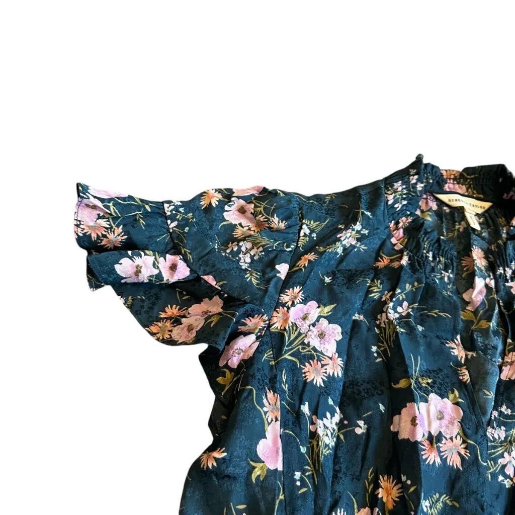 Rebecca Taylor Emilia Silk Floral Print Dress Stretch Waist Short Sleeve Size 2 - Image 4