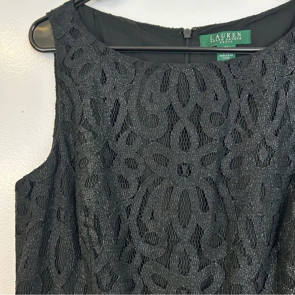Lauren Ralph Lauren Black Metallic Sleeveless Lace Dress Size 14 - Image 3