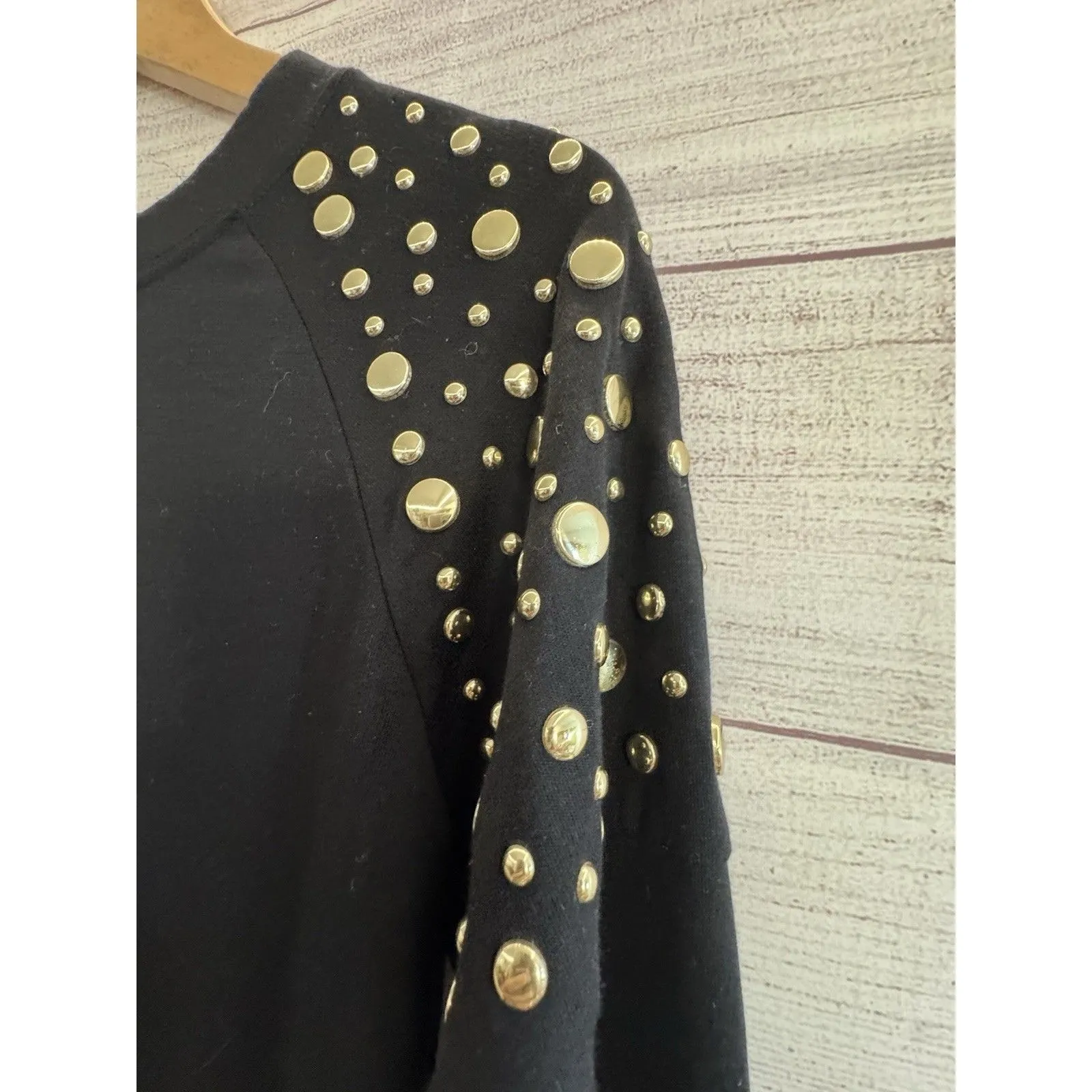 Michael Kors BLACK Ribbed Gold Stud Crew Neck Sweater Size SMALL NWT Brown - Image 5