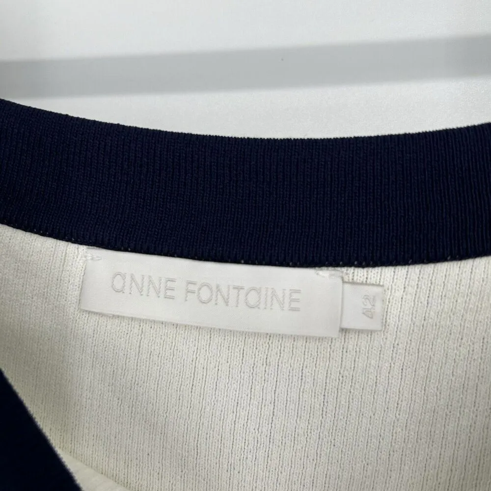 Anne Fontaine Stripe Top Blouse Lace Up Blue Ivory Boat Neck Ribbed Size 42 10 - Image 10