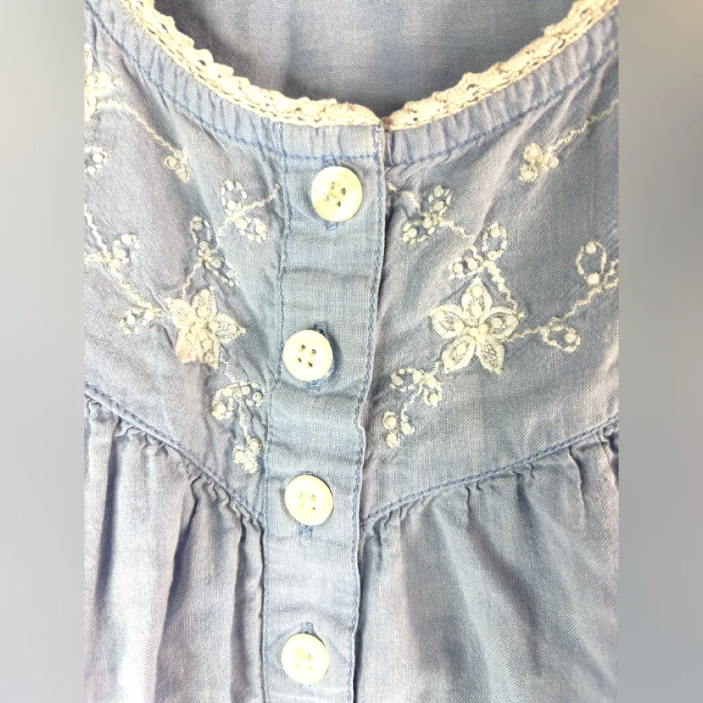 Amanda Stewart Pioneer Woman 1X Beaded Chambray w Crocheted Trim Dress Gown Blue - Image 4