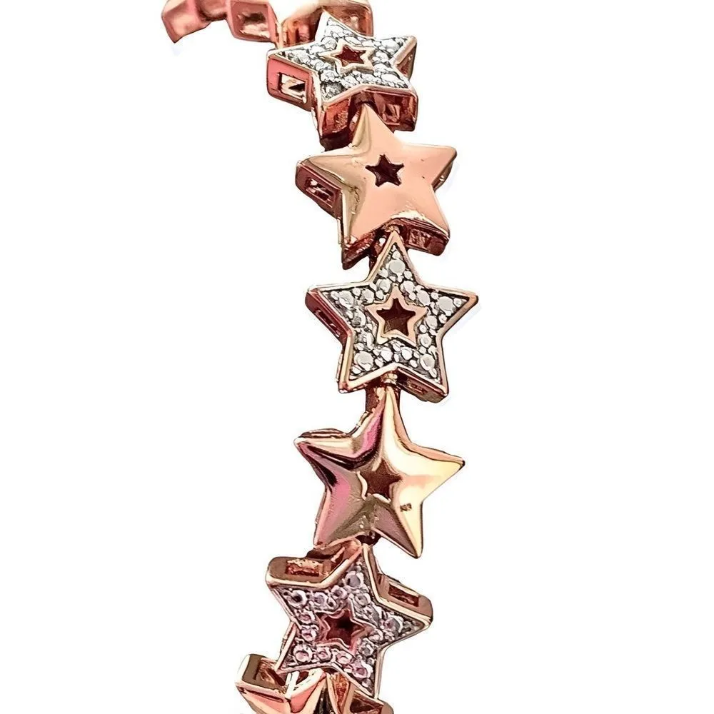 𝅺18K Rose Gold Sterling Silver Plated Diamond Star 8” Bracelet NWT! Retail $100 - Image 12