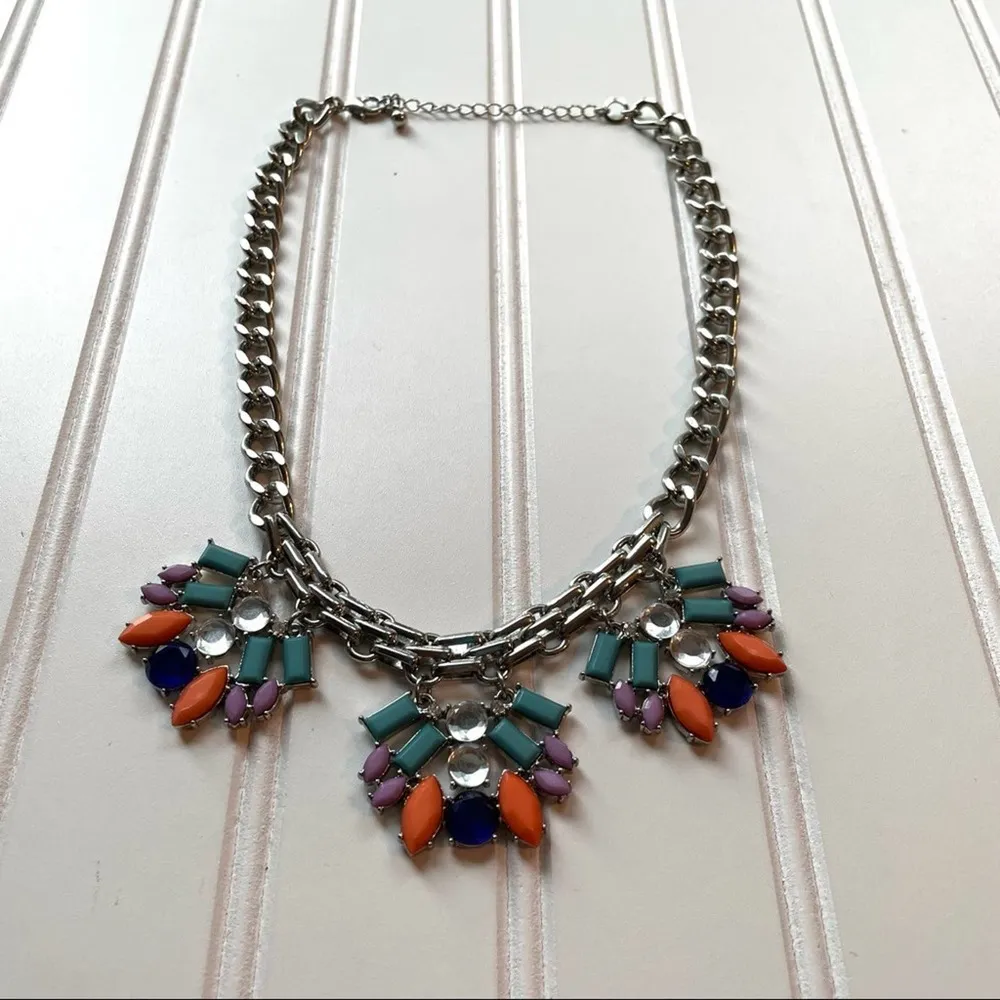 Necklace Fashion Jewelry Statement Beaded Blue Silver Chain link Aztec Bougie - Image 4