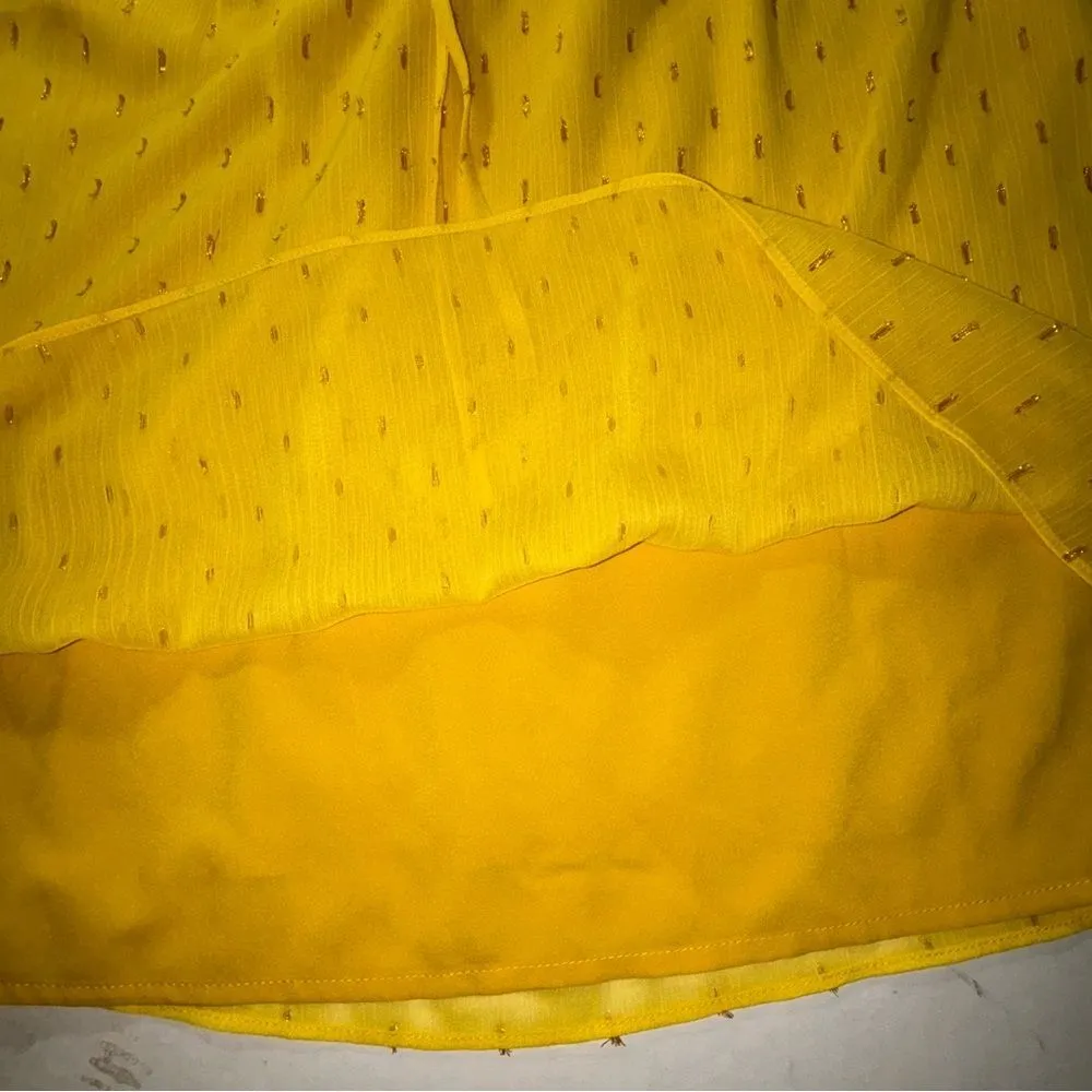 INC Metallic Clip Dot Sleeveless Tie Neck Yellow Sleeveless Top Women's Size XL - Image 6