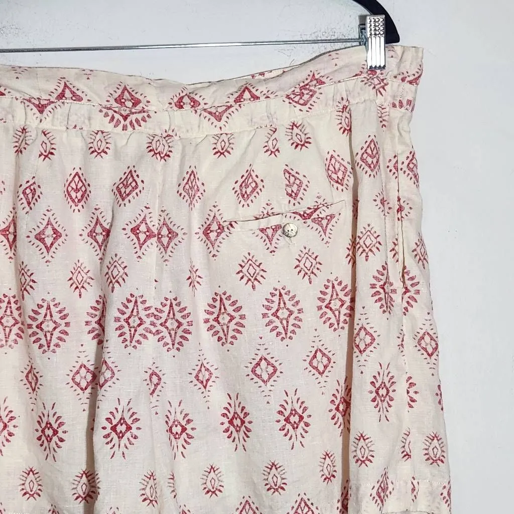 Artisan NY Cream and Red Linen Shorts Size XL Linen Paper Bag Waist Shorts - Image 3
